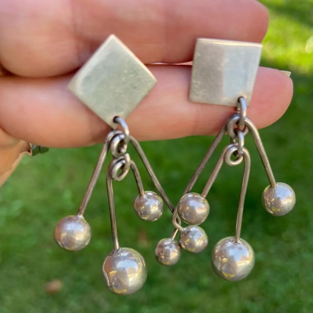 Vintage Taxco Sterling Silver Large Dangly Statement Earrings - Picture 7 of 13